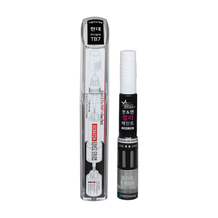 스타블랙 현대자동차 붓펜 페인트 자동차 도색용 TB7 팬텀블랙 LF소나타,HG그랜저, TB7 팬텀블랙,투명코팅제, 1박스