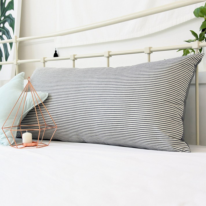 스타일공간 데일리 등쿠션 대쿠션 대형 커버, 라인블랙 솜미포함