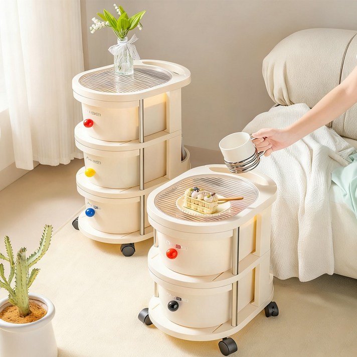 하루꿈 양면 수납 서랍장 다용도 간식 트롤리 서랍형 이동식 수납장