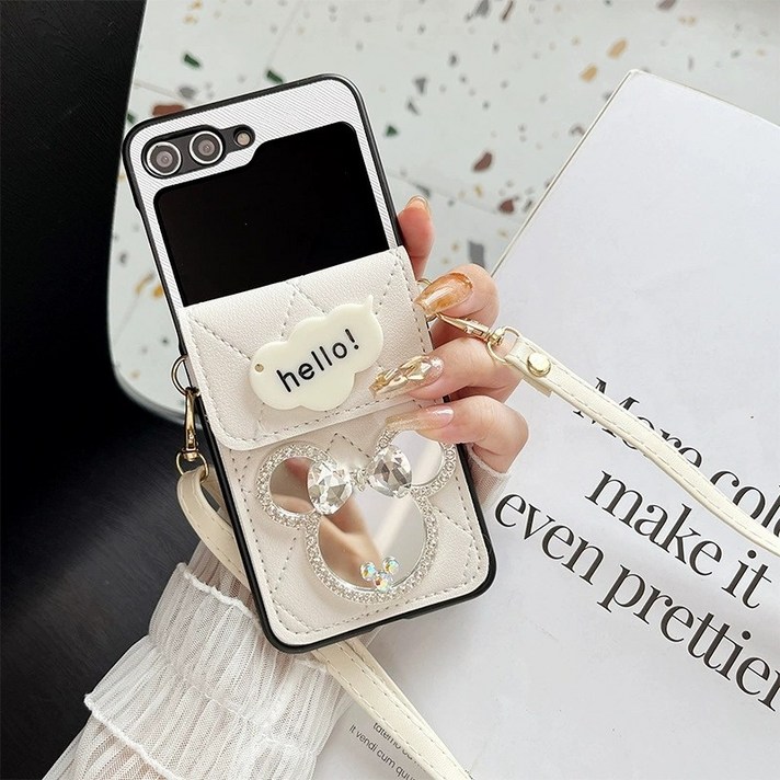 갤럭시 Z플립7 가죽 플립 케이스 지갑형 카드수납 거울