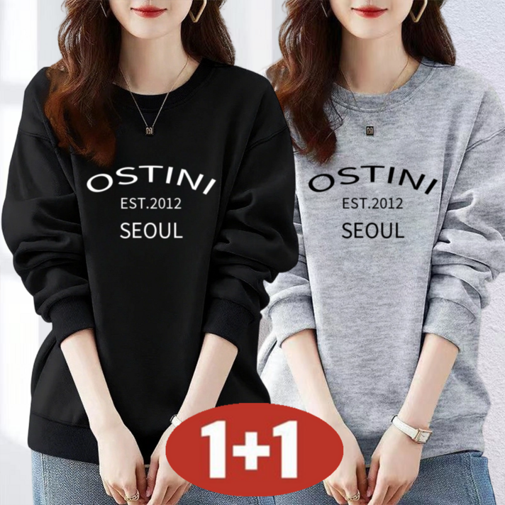 오스틱니 완전 편한 150KG까지 빅사이즈 11 여성용 가을겨울 날씬해 보이는 영어 프린팅 심플 라운드넥 맨투맨 외출 간절기