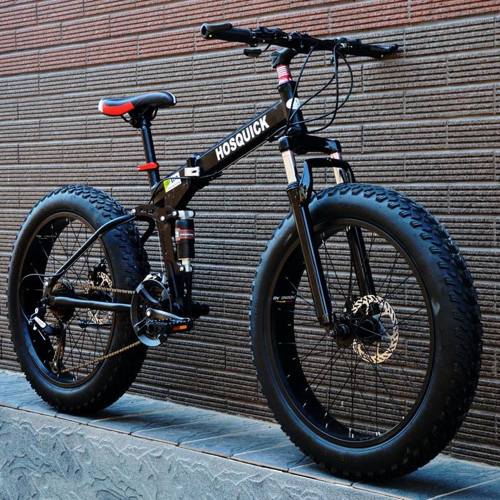 풀샥 자전거 MTB 엠티비 접이식 입문용 바퀴큰 팻바이크 출퇴근, 24인치, 30 속도 블랙 눈 선물 가방