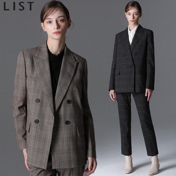 리스트 리스트 글렌체크 더블 브레스트 자켓