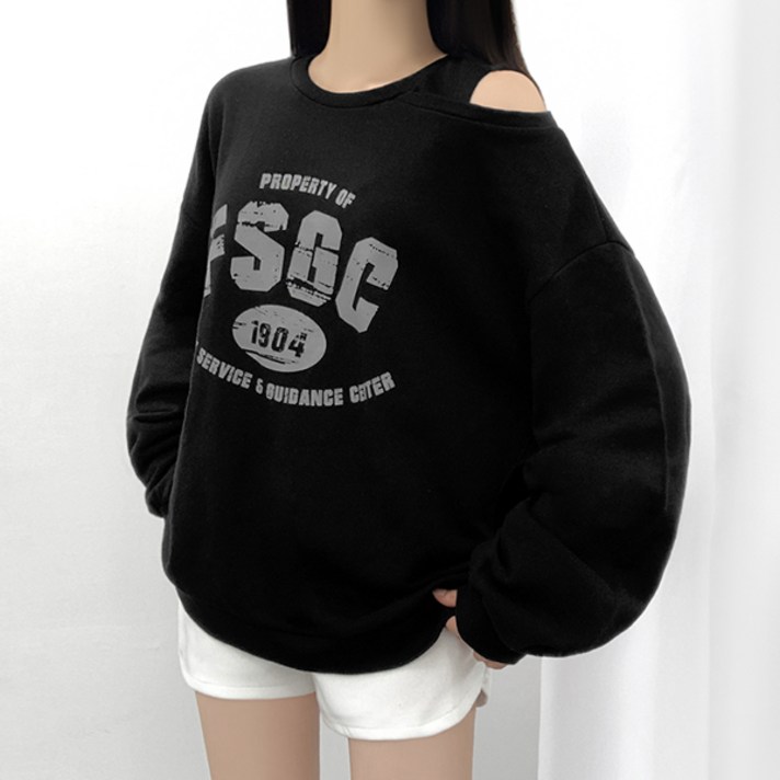 티데일리 여성용 가디언 언발 어깨 트임 오버핏 쭈리 맨투맨