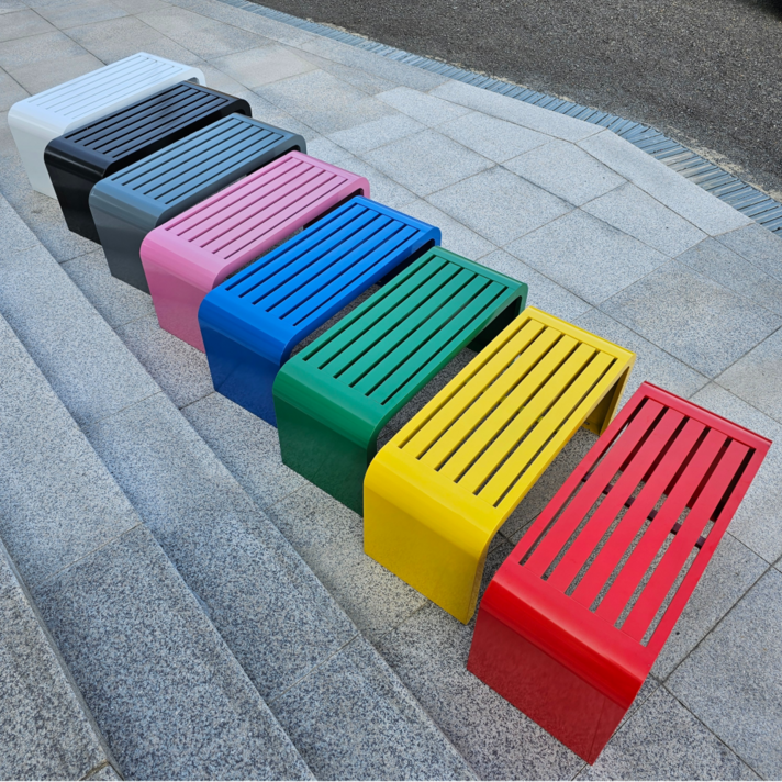 무지개 인테리어 철제 야외 벤치 100cm, 파란색 100cm