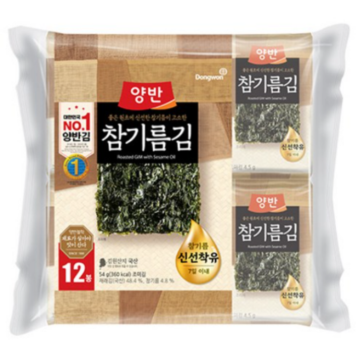 양반 좋은 원초와 신선한 참기름이 고소한 참기름 김, 4.5g, 12개