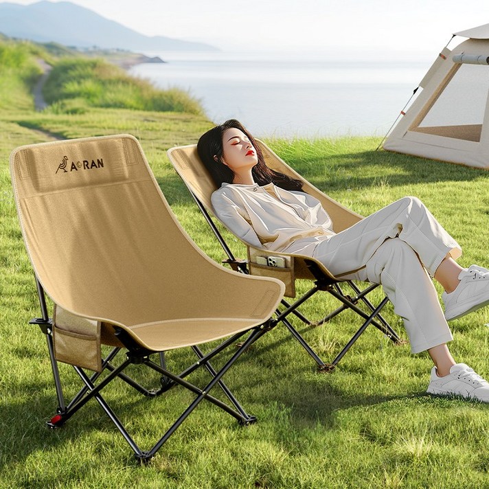AORAN 11 각도조절 경량 접이식 캠핑 의자 세트, 2개, 카키색