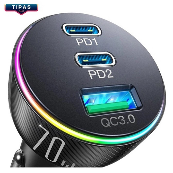 티파스 조이룸 초고속 차량용 3포트 시거잭 충전기 C타입 70W PD3.0QC3.0 티파스 조이룸 초고속 차량용 3포트 시거잭 충전기 C타입 70W PD3.0QC3.0