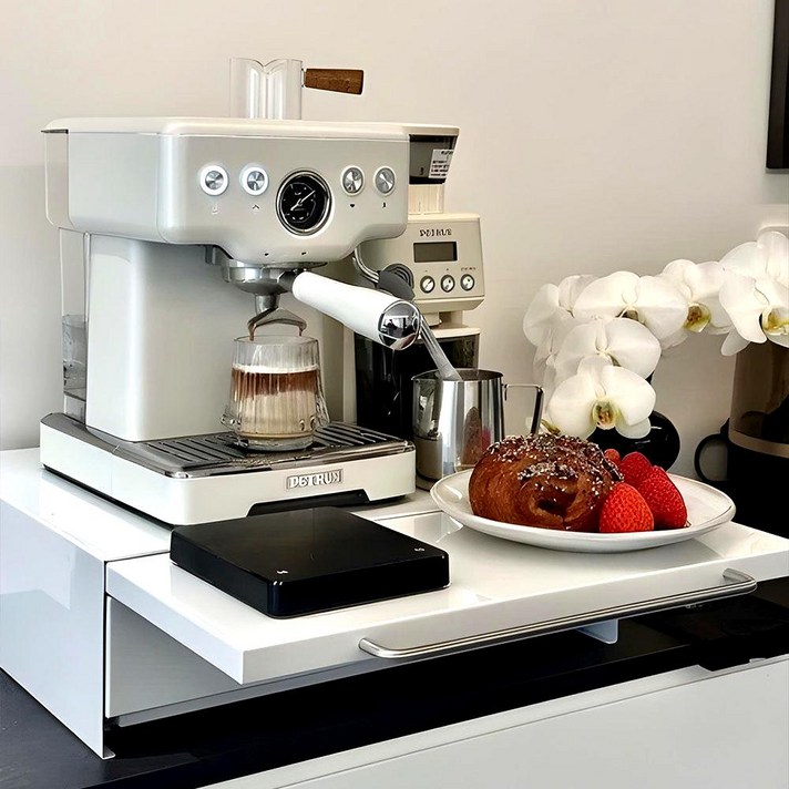 마치 철제 수납함 슬라이딩 커피머신 정수기 선반, 화이트서랍형, 1개