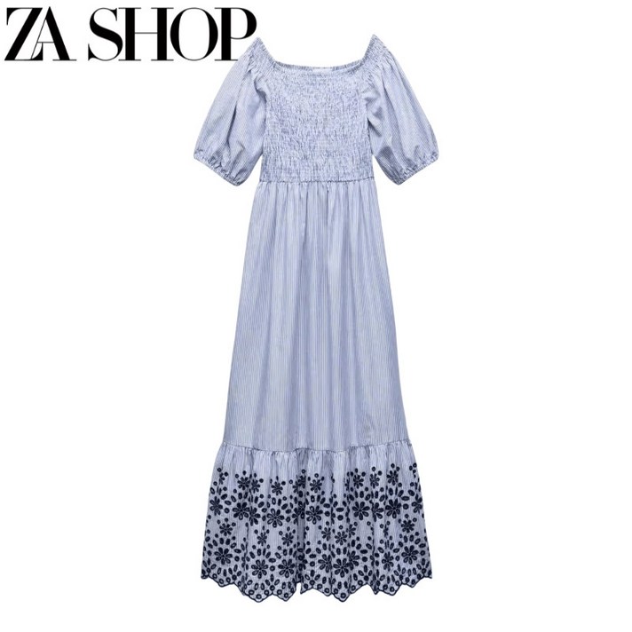 자라 원피스 오프숄더 스트라이프 펀칭 자수 반팔 여름 롱원피스 ZARA