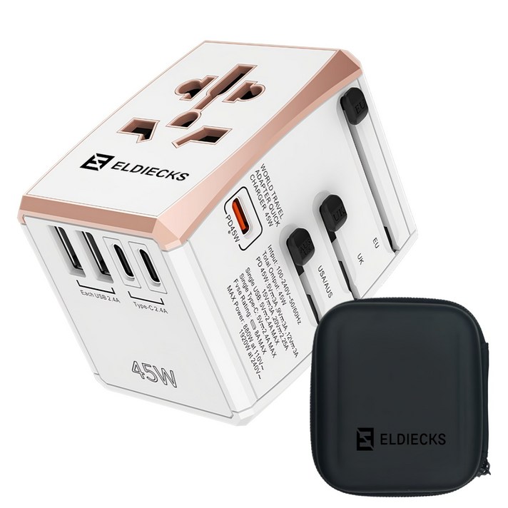 엘디엑크스 5포트 고속충전 PD45W 해외 여행용 멀티 플러그 어댑터, 화이트, 1개 엘디엑크스 5포트 고속충전 PD45W 해외 여행용 멀티 플러그 어댑터, 화이트, 1개