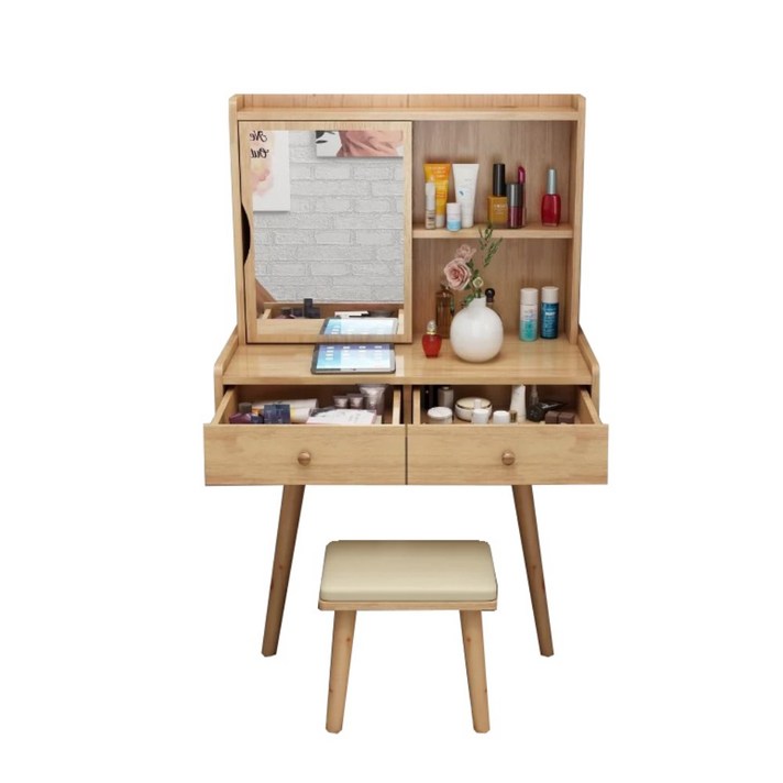 SHIM 수납 거울 화장대 미니 세트 600 미니 파로마 예쁜 확장형 틈새 이케아, 베이지 원목