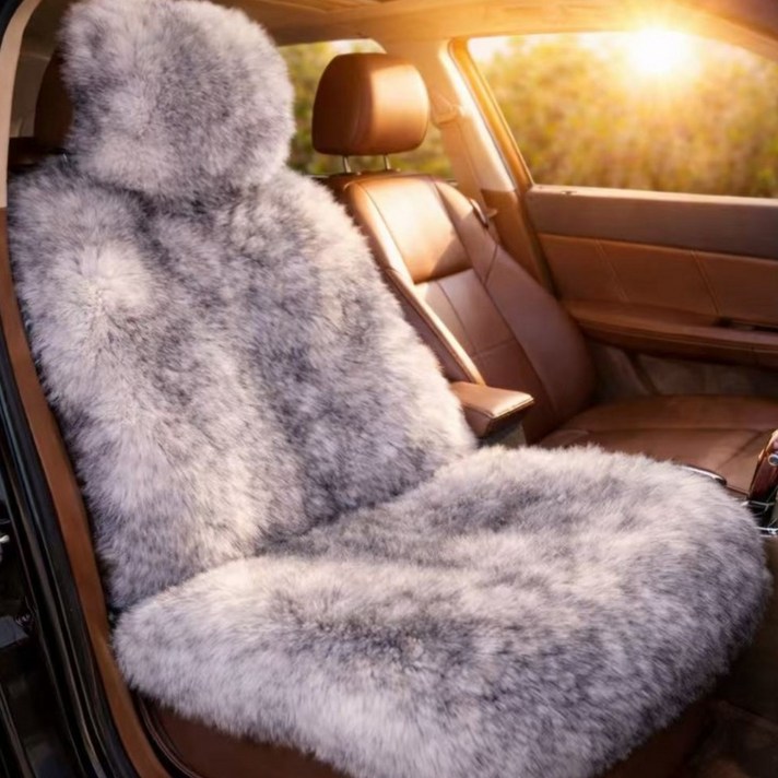 PLVEOPO 프리미엄 호주산 울 자동차 카시트 초두툼한 보온 쿠션 겨울 필수, 1개, 그레이 화이트 자동차 뒷좌석 3인 시트 커버