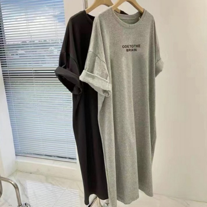 11 바네코 5588 루즈핏 레터링 빅사이즈 롱 티셔츠 원피스 여름 홈웨어