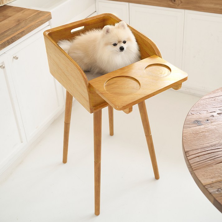 플라팜 강아지 하이체어 식탁 + 쿠션 세트 39 x 65 x 87 cm, 네추럴, 1세트