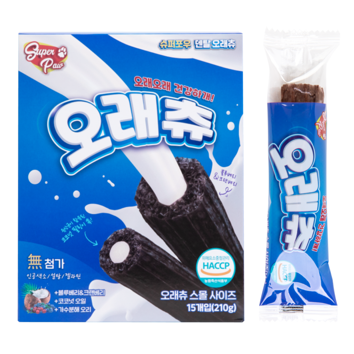 슈퍼포우 강아지 오래츄 덴탈껌, 혼합맛블루베리크랜베리, 210g, 1개