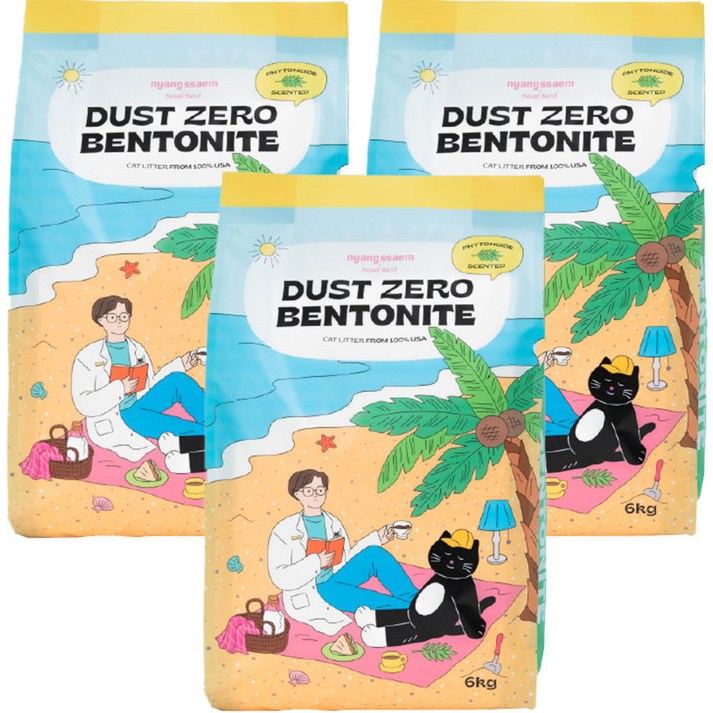 냥쌤 더스트제로 벤토나이트 고양이 모래 피톤치드, 6kg, 3개 20230105