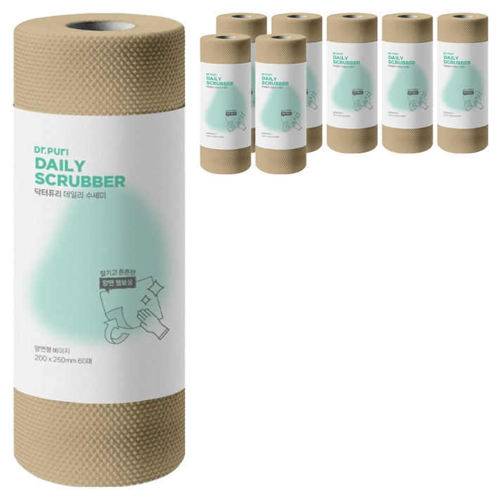 닥터퓨리 데일리 수세미 대형, 베이지, 8개, 60개입