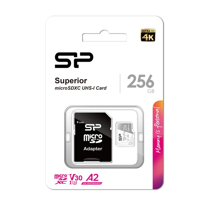 마이크로sd카드 실리콘파워 micro SDXC Class10 Superior UHS-I 4K U3 A2 V30, 256GB