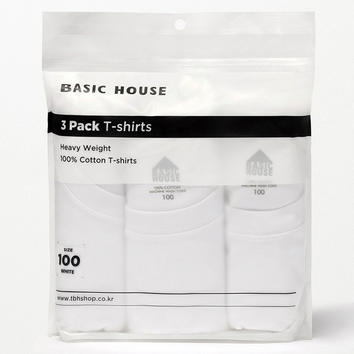 베이직하우스 순면 헤비웨이트 반팔 티셔츠 3P