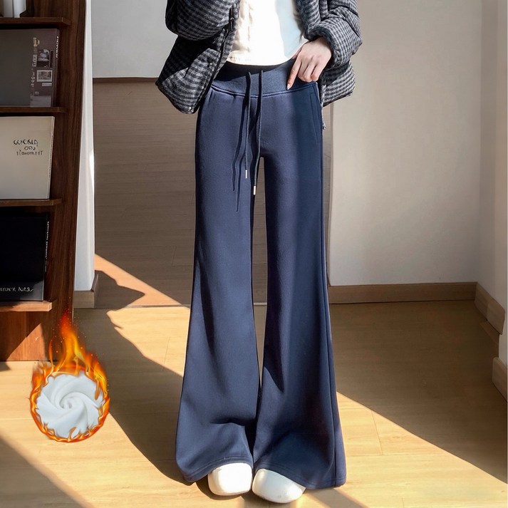 큐엔유 날씬해 보이는 겨울용 여성 기모 세미 부츠컷 트레이닝 팬츠