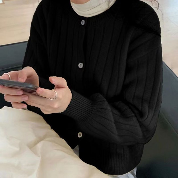 도도미아 여성 라운드 니트 가디건 도톰 스웨터