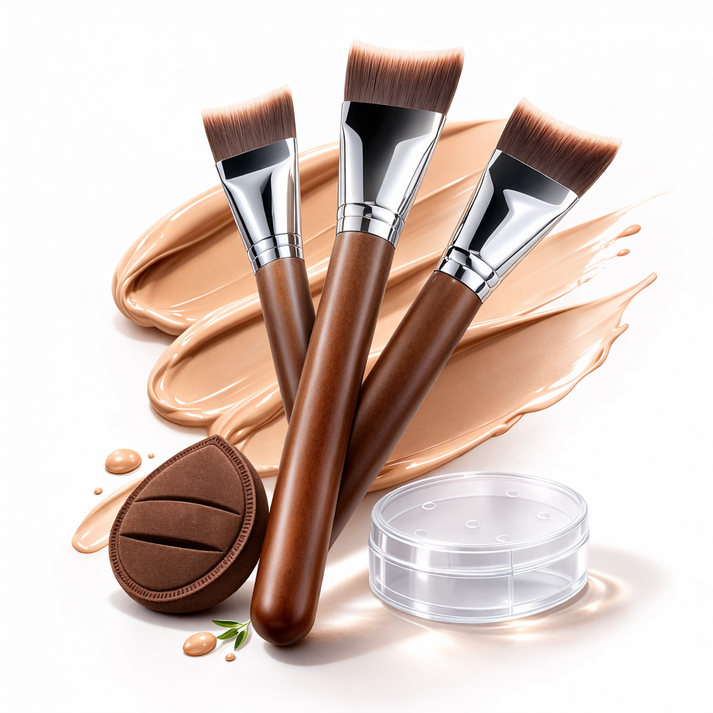 [차차앤코] 프리미엄 전문가용 초밀착 파운데이션 브러쉬 결없이 깔끔한 베이스 메이크업 퍼프 케이스 세트, 3개, 프리미엄 베이스 브러쉬