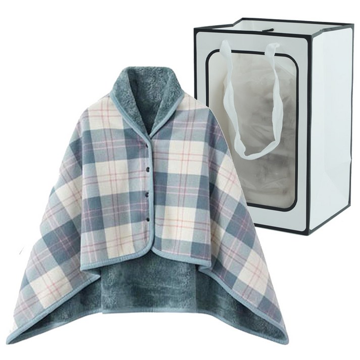 도소 망토담요+창문형쇼핑백 똑딱이 단추형 치마 체크 무릎담요-중형사이즈 80x130cm