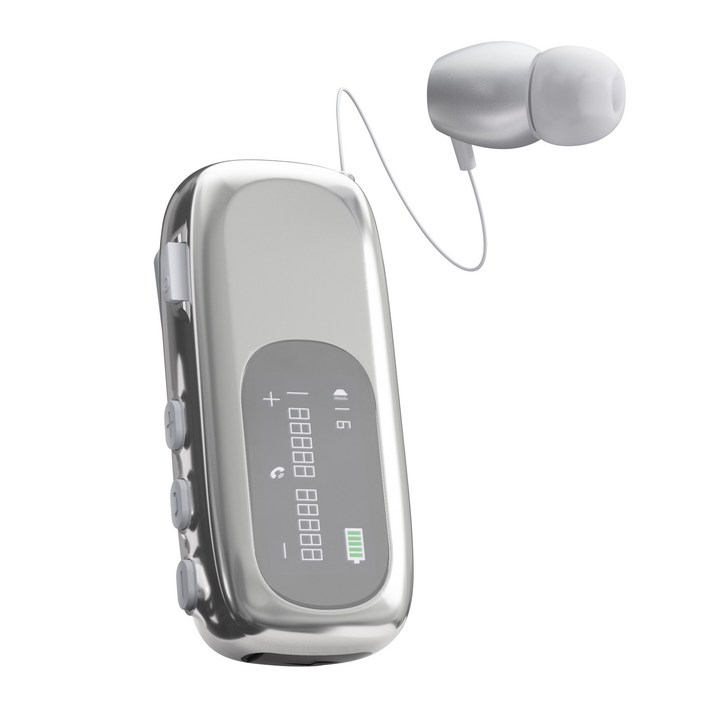 RUN기술 원터치 클립형 블루투스 무선 이어폰 자동감김 노이즈캔슬링, 실버