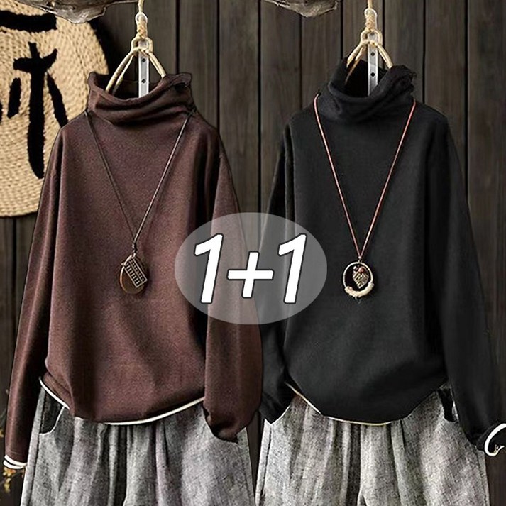 11 중년여성용 반목티 기모 긴팔티 가을겨울 부드러운 스판 이너 티셔츠 루즈핏 따뜻한 풀오버