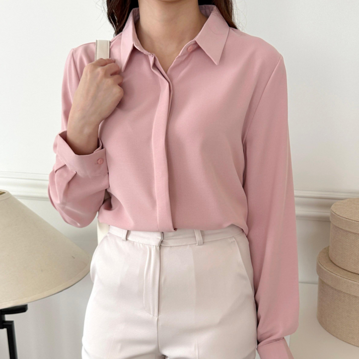 로엠자켓원피스 플루터 구김적은 여성 히든버튼 셔츠 블라우스 링클프리 10가지 컬러