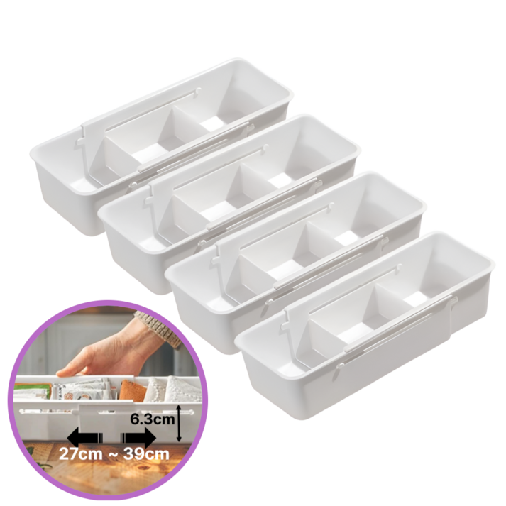 윈드클라우드 길이조절 탈부착 칸막이 다용도 수납 정리함, 4개, 퓨어화이트S