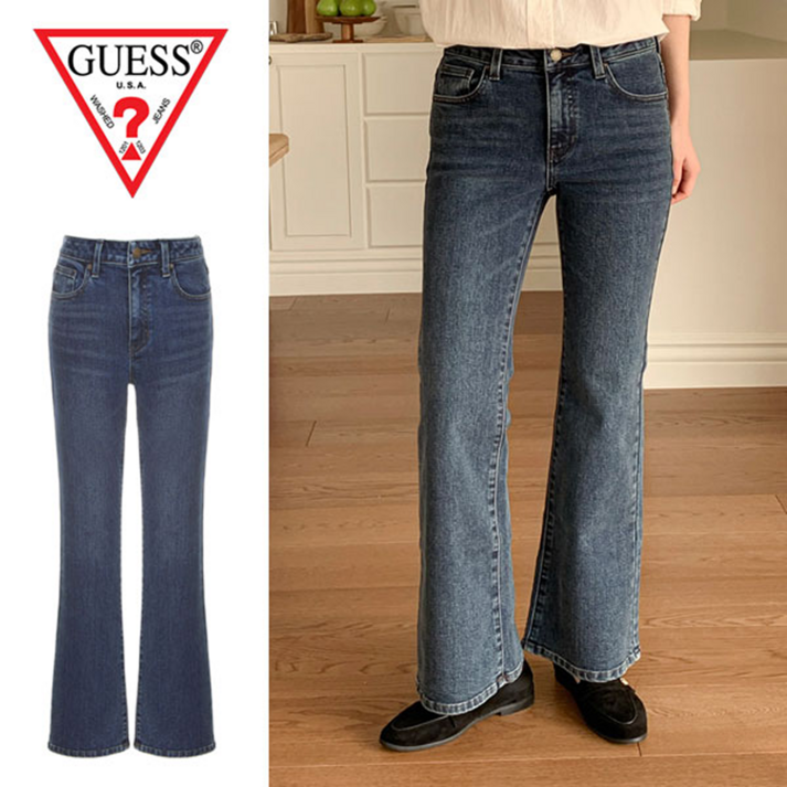 정품 게스 여성 슬림 부츠컷 청바지 중청 봄 사계절용 데일리