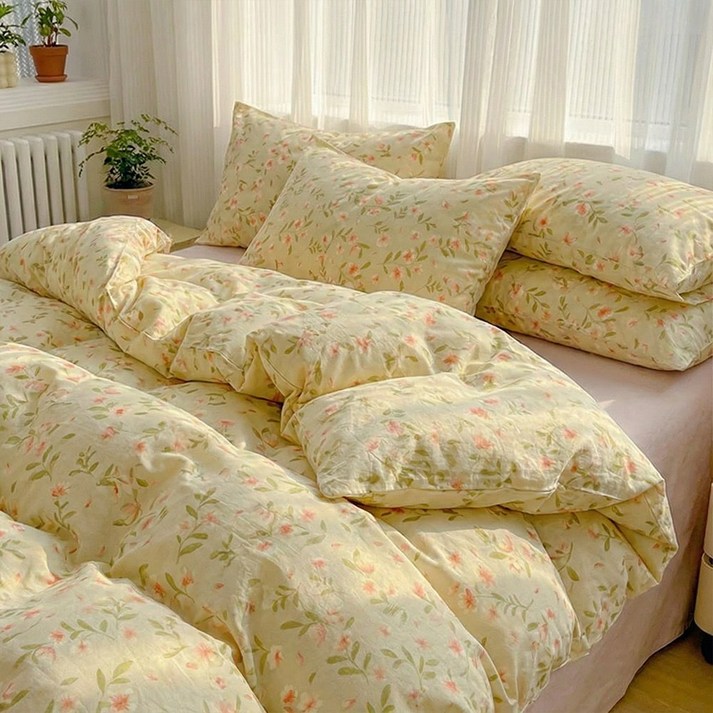 포근달 꽃무늬 워싱면 이불 고밀도 먼지없는 차렵이불 워싱면 극세사 사계절 이불