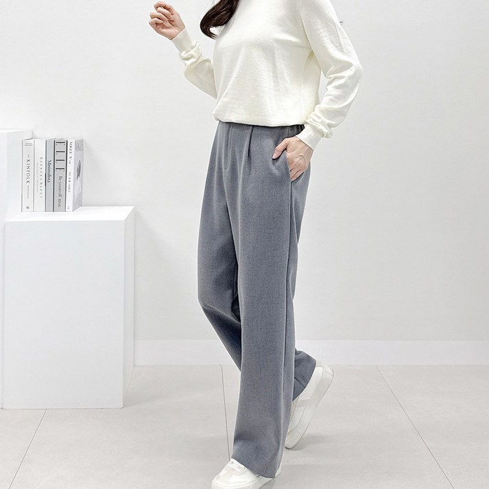 핏예쁜 빅사이즈 여성 핀턱바지 루밍 밴딩와이드팬츠 8부롱 2기장 가을 겨울