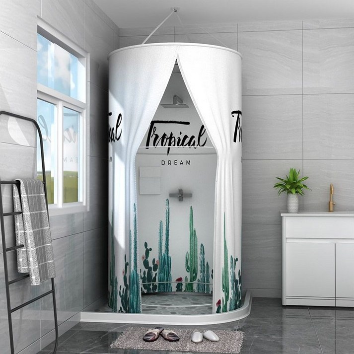 욕조파티션 원형 화장실 욕실 가림막 보온 샤워 커튼 방수 박스 부스 봉 욕조 패브릭, I  라지 지름 ...