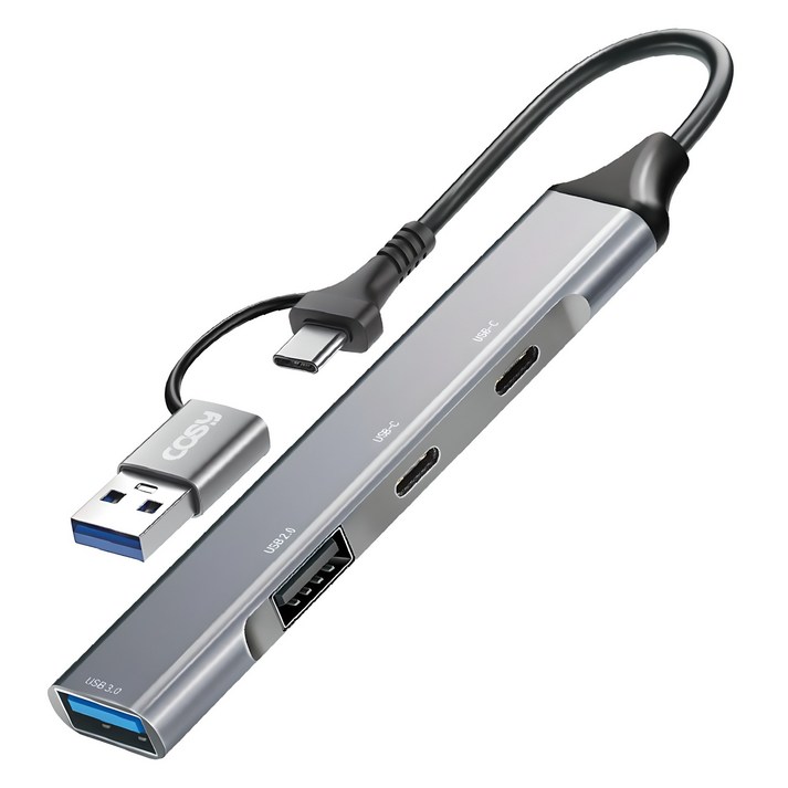 코시 4포트 듀얼 커넥터 슬림 메탈 USB 3.0 멀티허브 UH4126CAYJ2407, 그레이, 1개