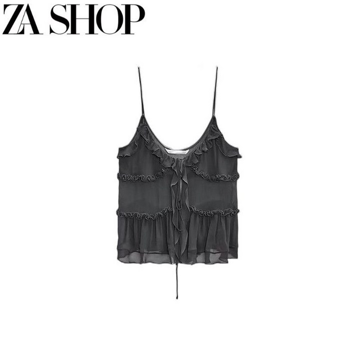 ZARA 자라 서스펜더 반투명 오버레이 민소매 보우탑 7573426 9479241