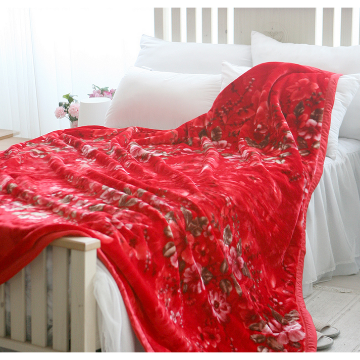 양면 레트로 빨간 극세사 밍크 담요 대형 150x200 할머니 꽃무늬 패턴 따뜻한 두꺼운 블랭킷