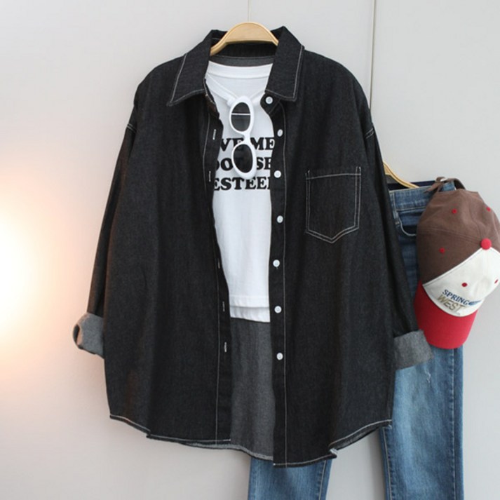 달콩 여성 청남방 가을신상 간절기 루즈핏 인생핏데님롱셔츠