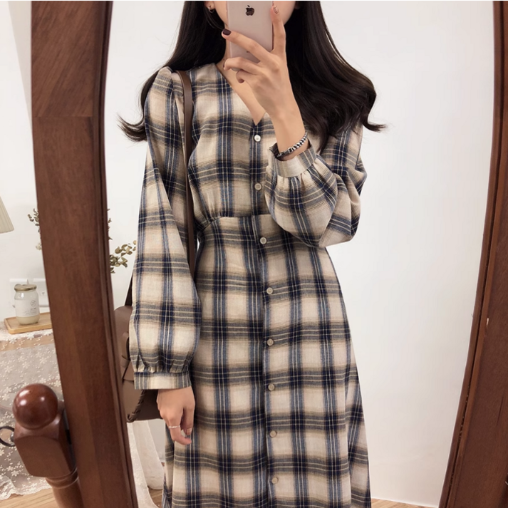 단추 OPC006N 데일리 원피스 패턴 여성 체크 가을