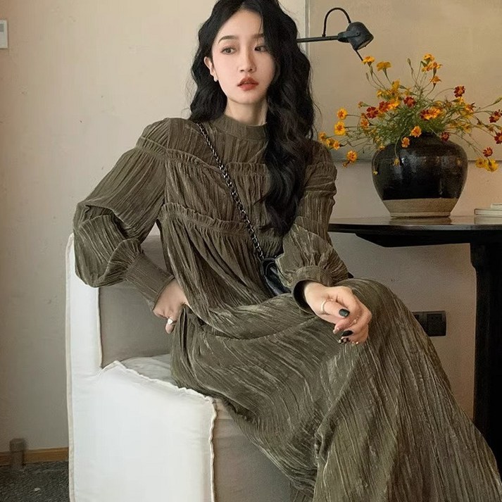 해피유통 여성 빈티지 벨벳 원피스 이너 롱원피스 jhn