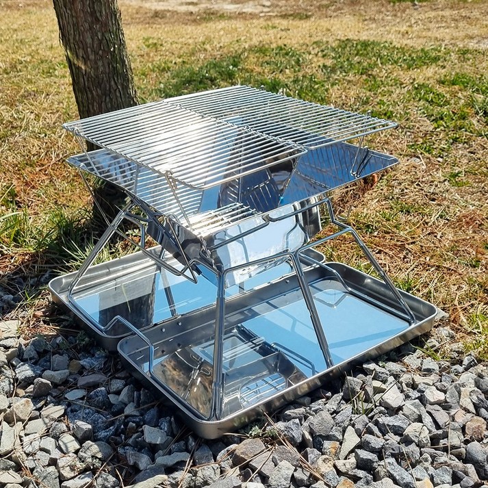 캠프빌리지 캠핑 접이식 불멍 스탠케이스 화로대 + 숯받침대 + 재받침대 + 그릴 + 전용 보관가방, 1개