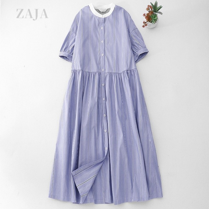 ZAJA 여성 여름 빅사이즈 원피스 심플 베이직 캐쥬얼 셔츠형 원피스