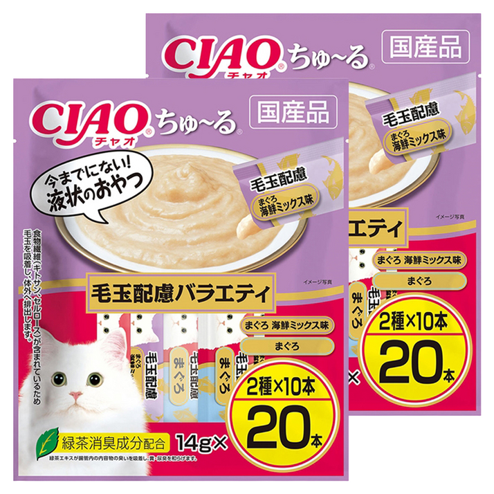 챠오츄르 고양이 짜먹는 간식, 헤어볼케어 버라이어티, 280g, 2개