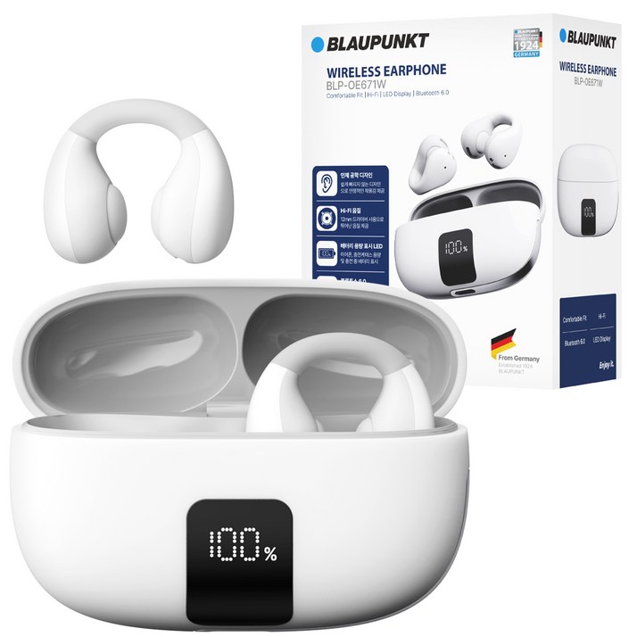 블라우풍트 오픈픽 클립 Ai ENC 이어커프 오픈형 블루투스 이어폰, BLP-OE671, 화이트