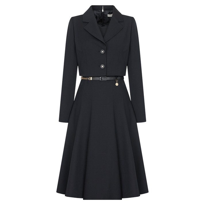 라인어디션 카라 벨티드 플리츠 미디원피스