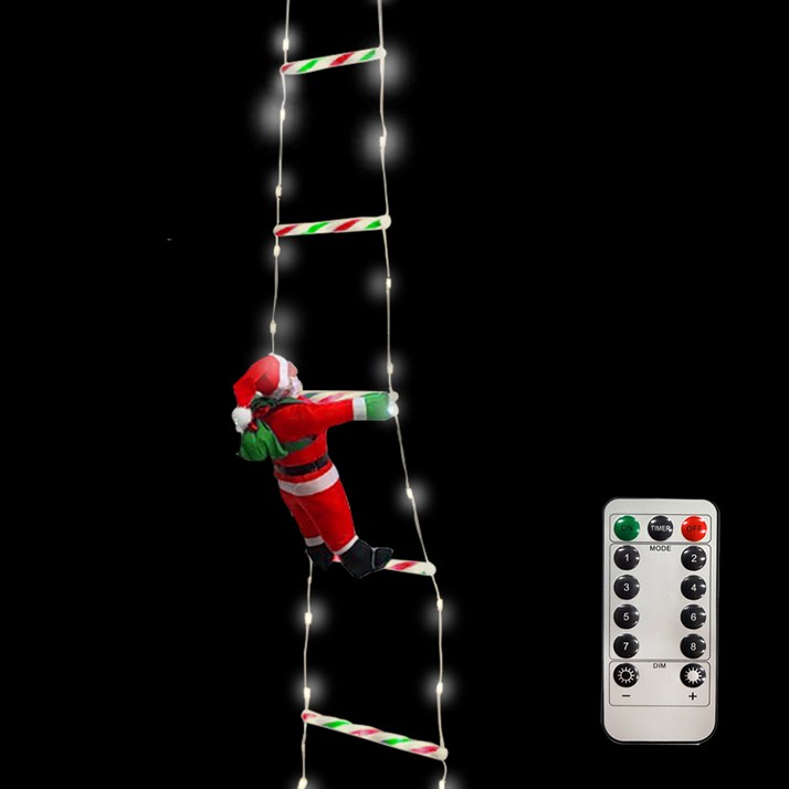 크리스마스 소품 조명 대롱대롱 사다리 줄 벽타는 산타 인형 장식 전구 USB형 리모컨, 1개, 화이트