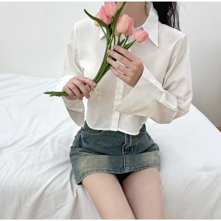[당일출고/3계절]심플 데일리 크롭 셔츠(4color)