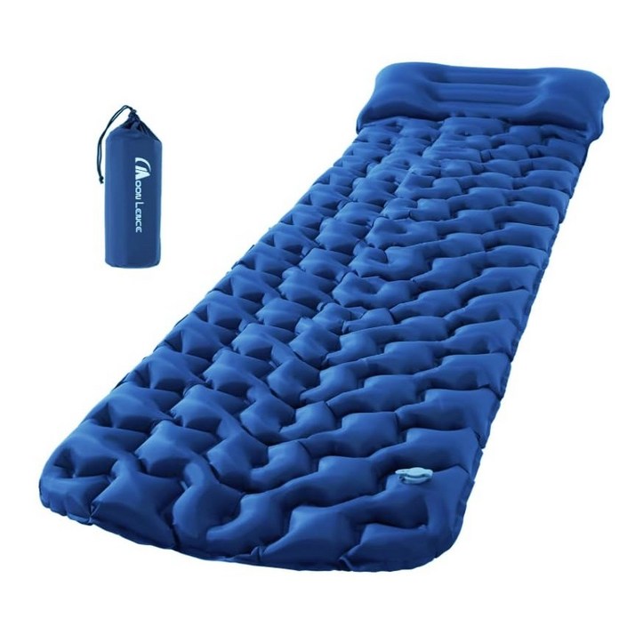 MOON LENCE 에어매트 휴대용 캠핑 매트 베개 자충매트 경량 방수 방습 캠핑매트 등산 도보 1인용 자충매트 캠핑 용품 접이식 매트리스 차박 매트, 블루